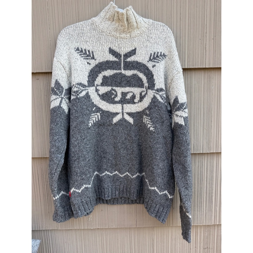 Vintage Ecko Unltd Wool Blend Knit Sweater Mock Neck Rhino Logo Grey Mens Large